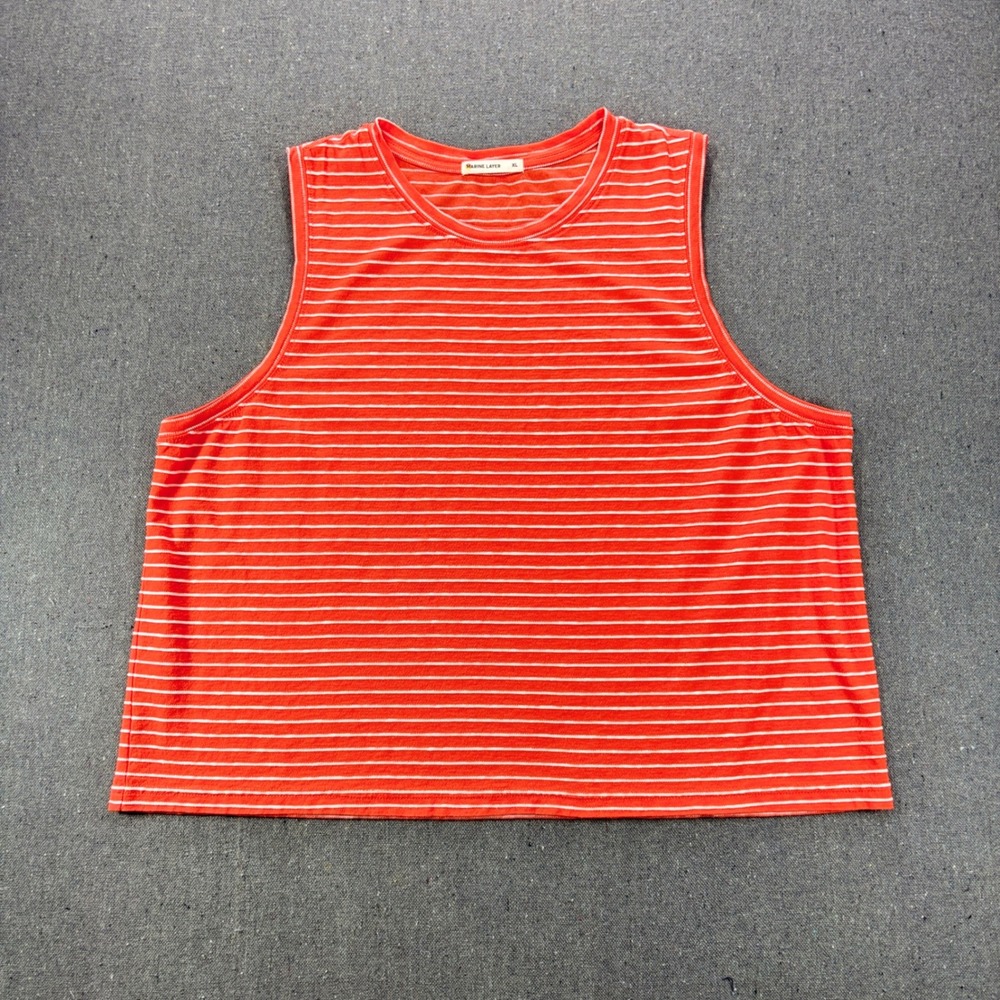 Marine Layer Womens XL Striped Muscle Tank Top Orange White 15159 NWOT